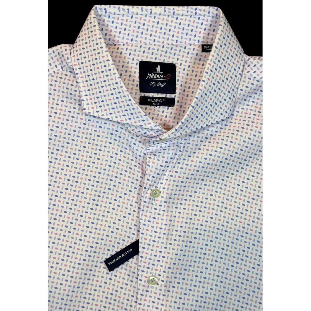 Johnnie-O Long Sleeve Men's Dress Shirt White Pink Purple Button Up Large Geo